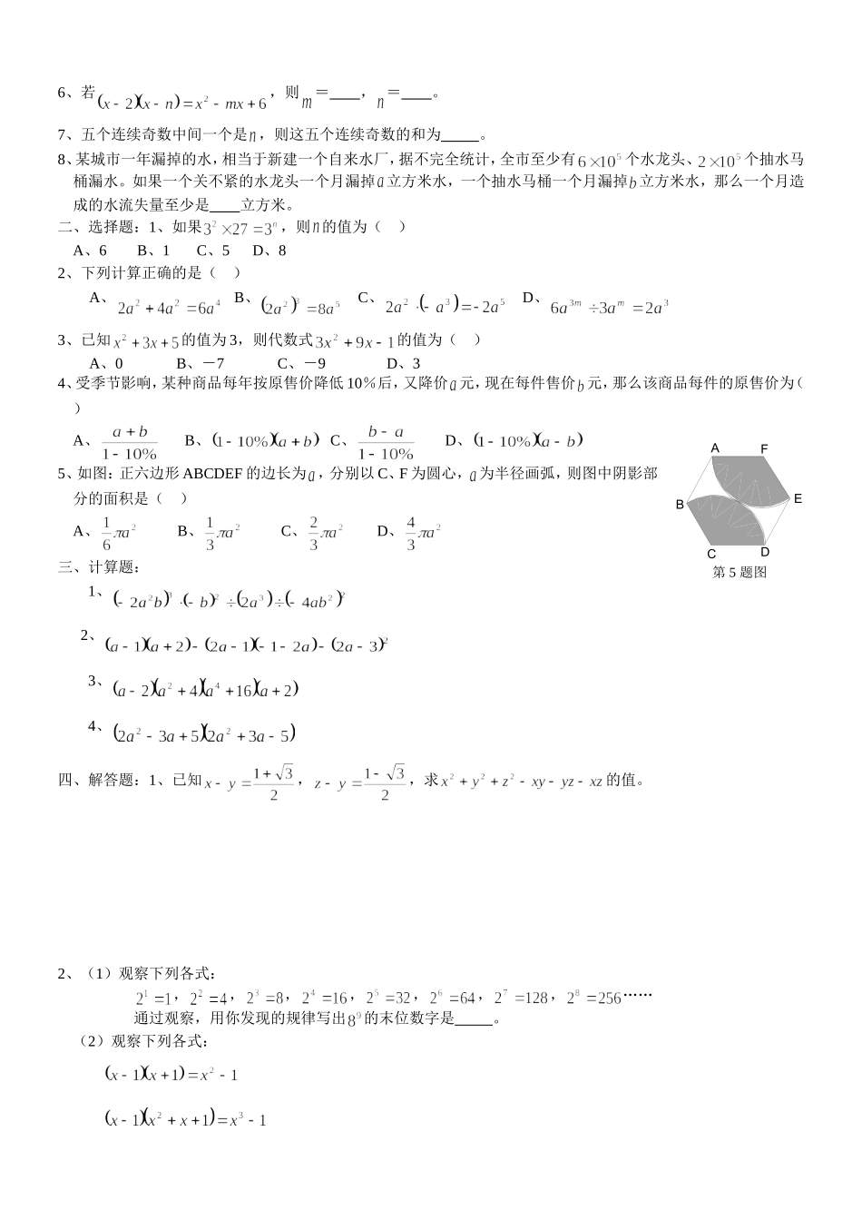 中考复习之整式_第3页