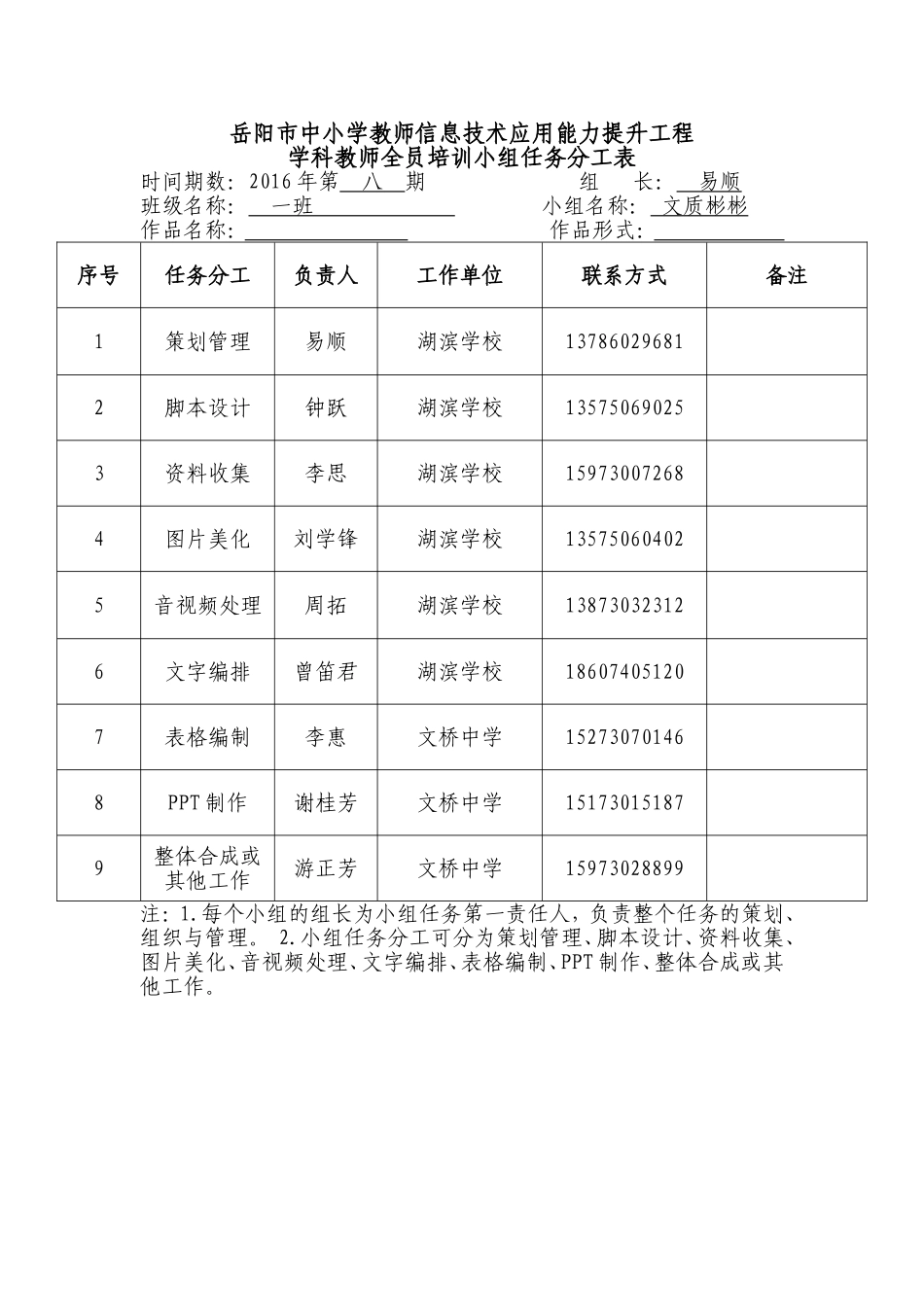 八期一班组小组任务分工表_第1页