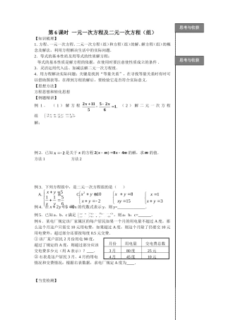 第6课时一元一次方程及二元一次方程