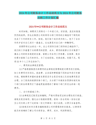 2024年公司财务会计工作总结范文与2024年公司财务出纳工作计划汇编