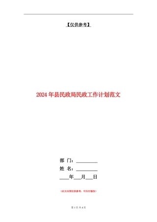 2024年县民政局民政工作计划范文