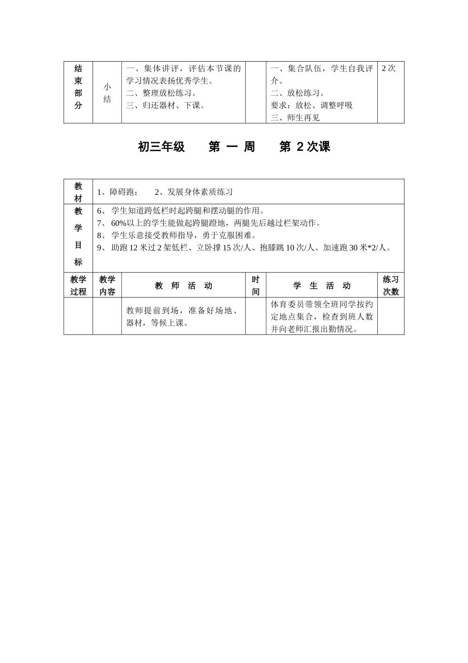 九年级体育第一周教案_第3页