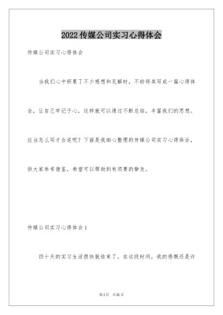 2024传媒公司实习心得体会