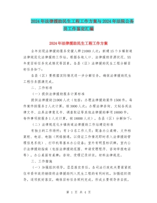 2024年法律援助民生工程工作方案与2024年法院公务员工作鉴定汇编