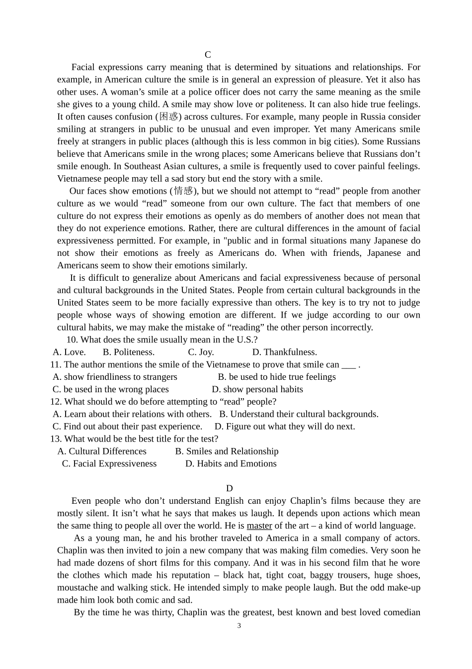 高二上英语阅读专练_第3页