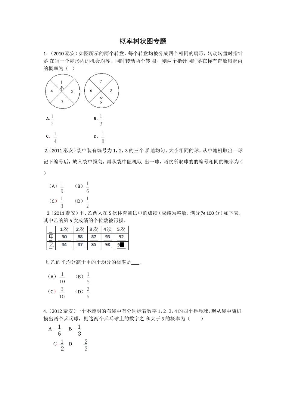 中考概率树状图专题_第1页