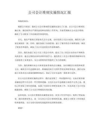 公司会计准则实施情况汇报