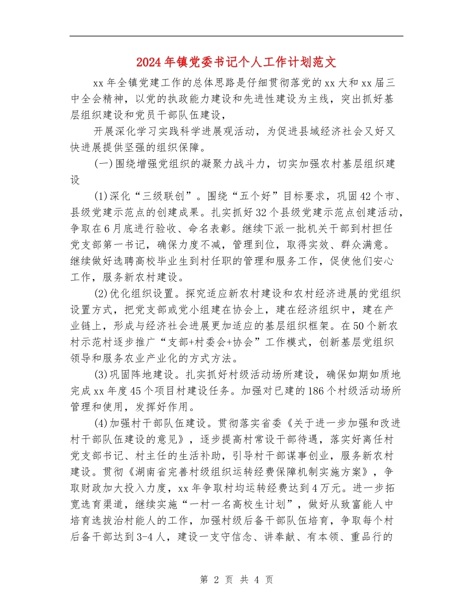 2024年镇党委书记个人工作计划范文_第2页