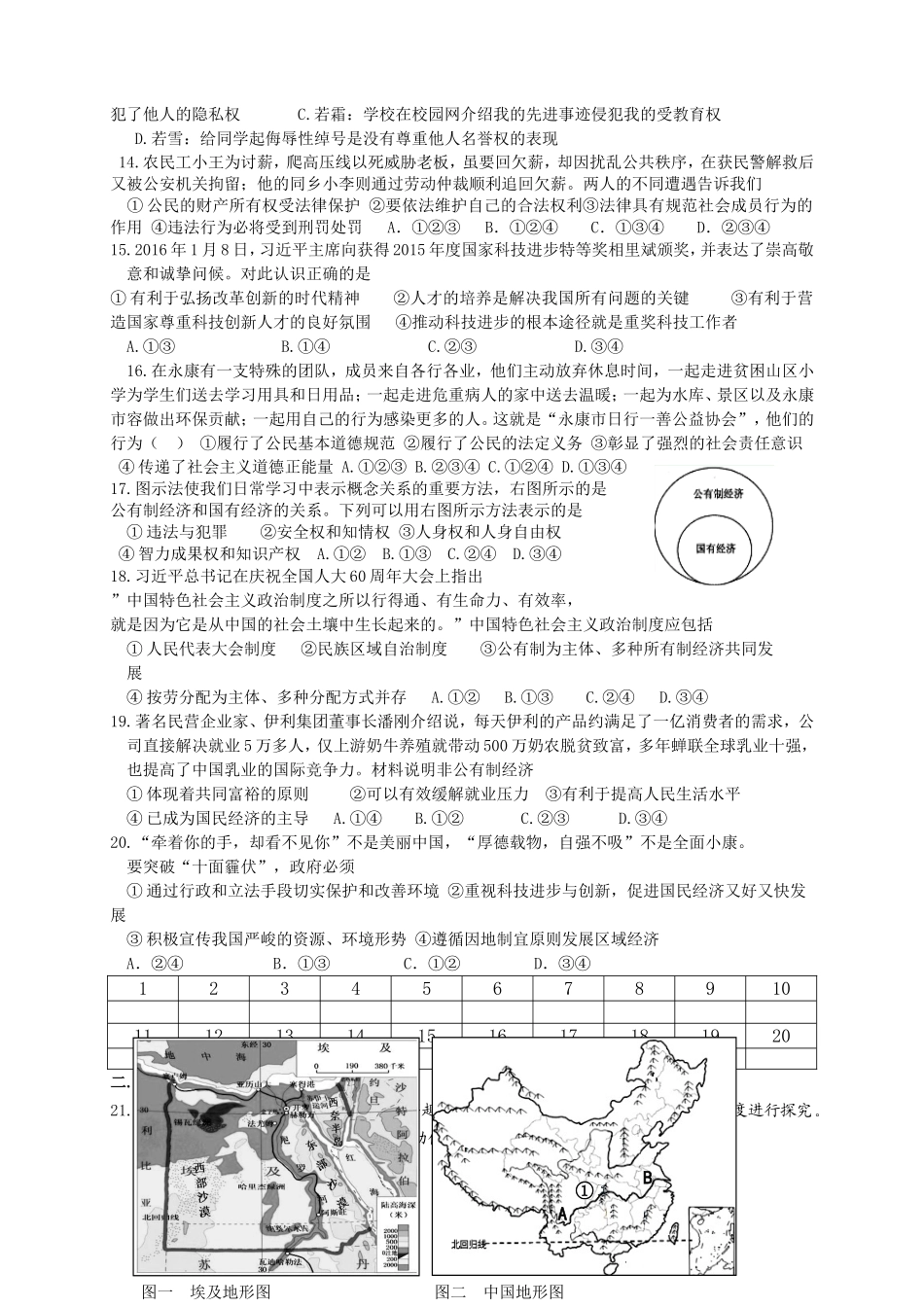 2016年适应性考试试题（20164）_第2页