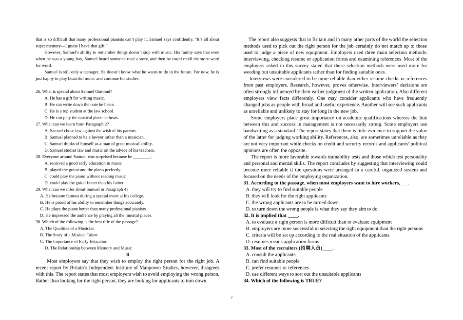 2015年高三英语模拟试题一_第2页