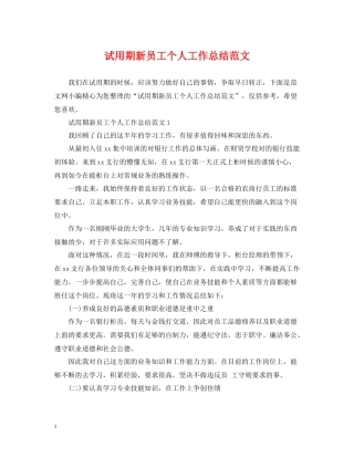 试用期新员工个人工作总结范文