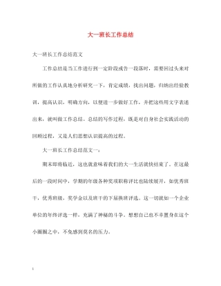 大一班长工作总结