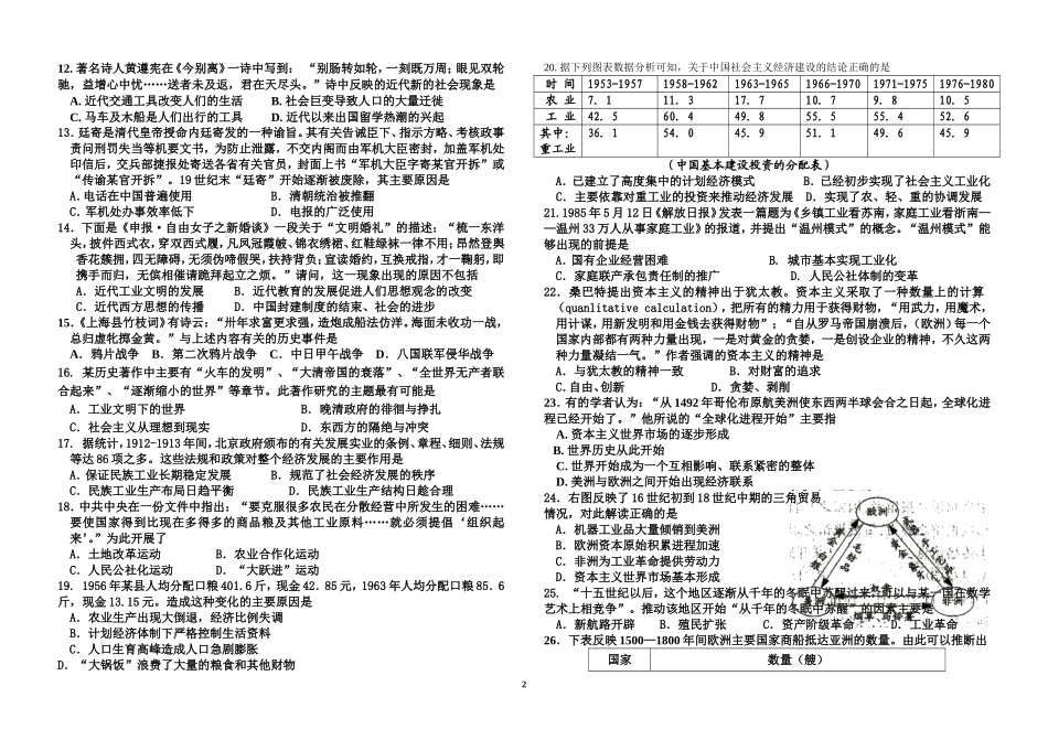 高一历史月考题_第2页