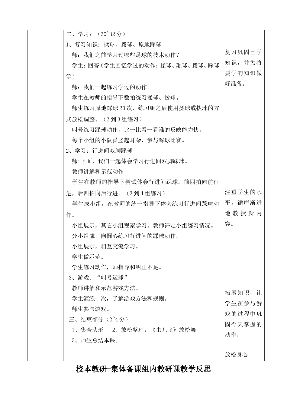 2016年5月足球：行进间踩球典型教案反思表_第2页