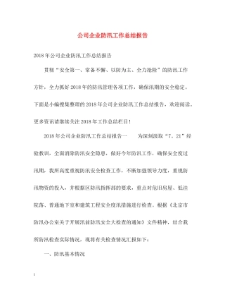 公司企业防汛工作总结报告