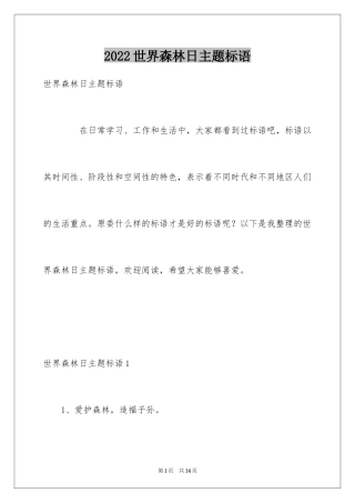 2024世界森林日主题标语