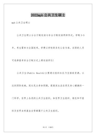 2024mph公共卫生硕士