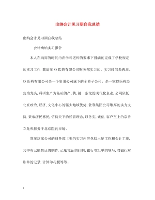 出纳会计见习期自我总结