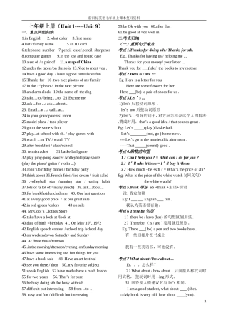 2012年七上英语课本复习考点归纳[1]