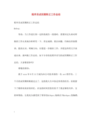 程序员试用期转正工作总结