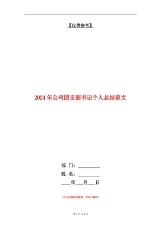 2024年公司团支部书记个人总结范文