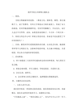 爱护学校公共财物主题队会