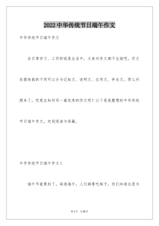 2024中华传统节日端午作文