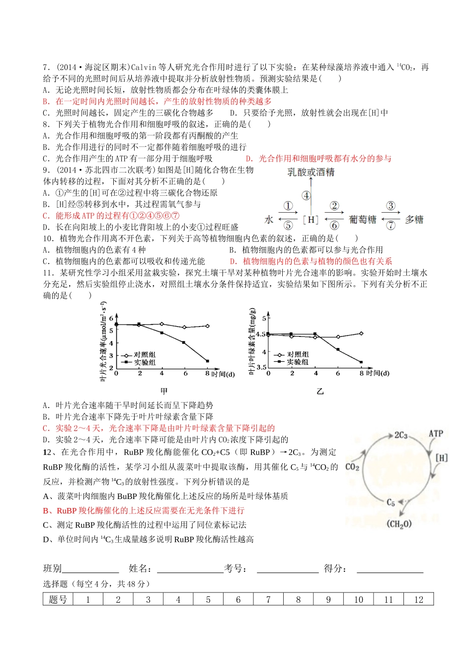 光合作用小测_第2页