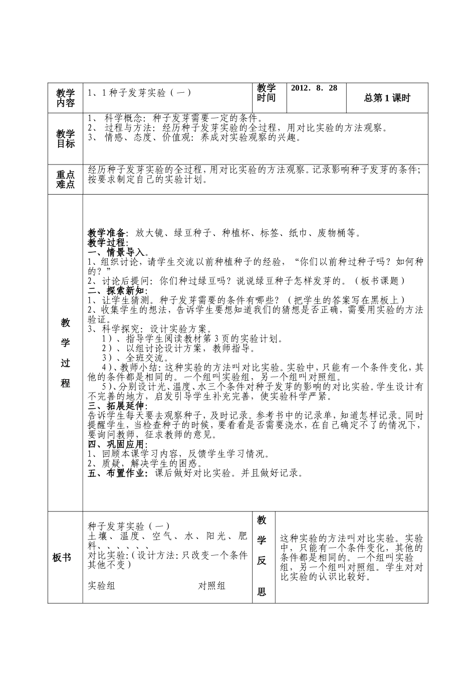第一单元生物与环境第一课种子发芽试验一 (2)_第1页