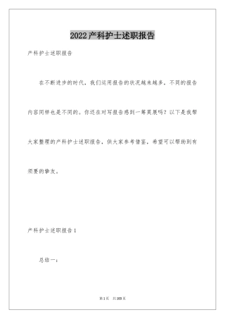 2024产科护士述职报告