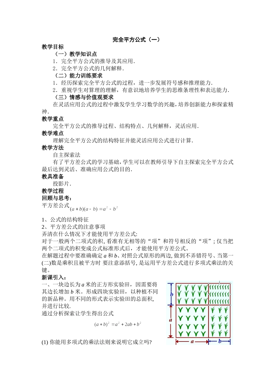 完全平方公式1教案 (2)_第1页