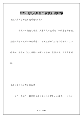 2024《卖火柴的小女孩》读后感