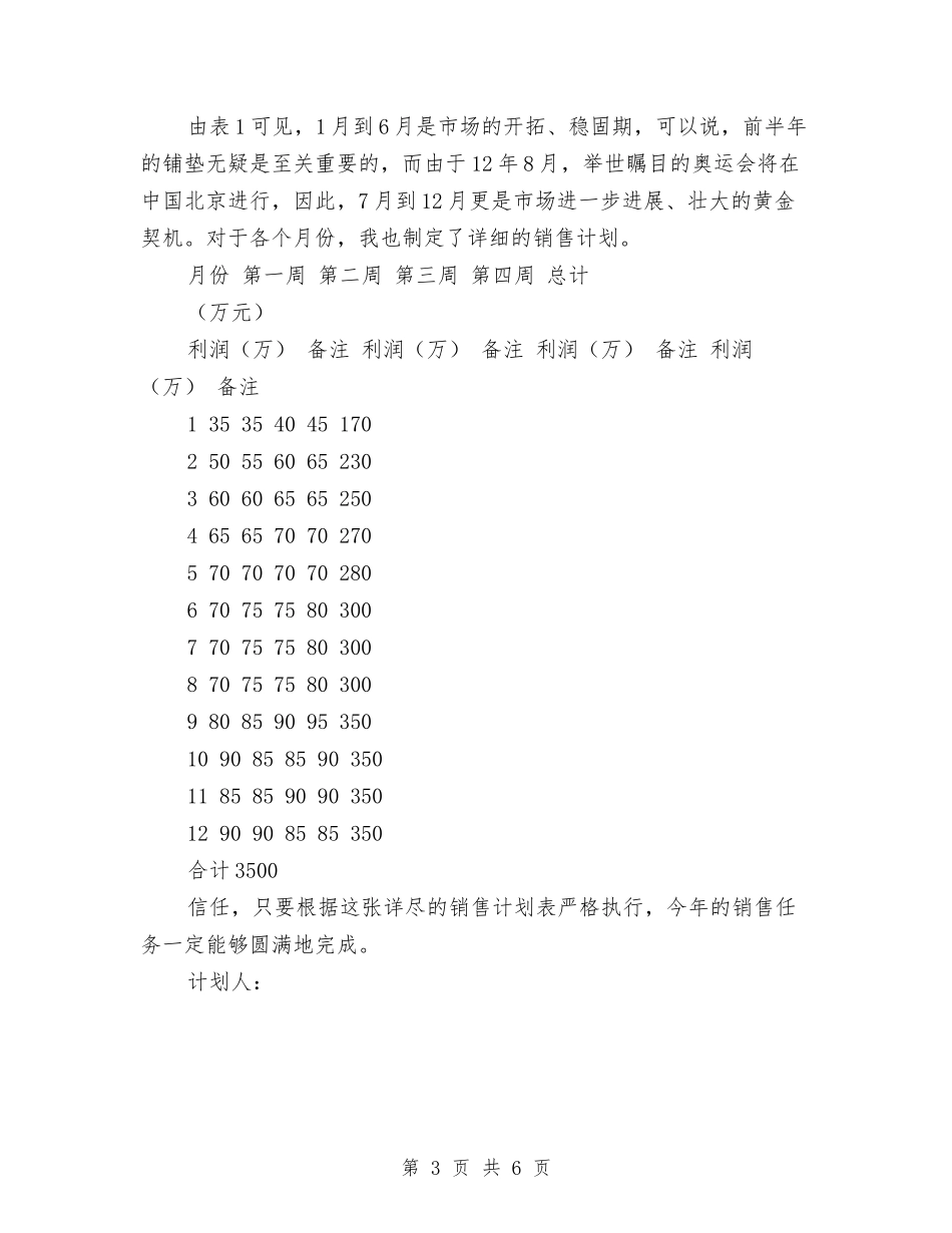 2024年度销售周计划与2024年度销售工作安排优秀范文汇编_第3页