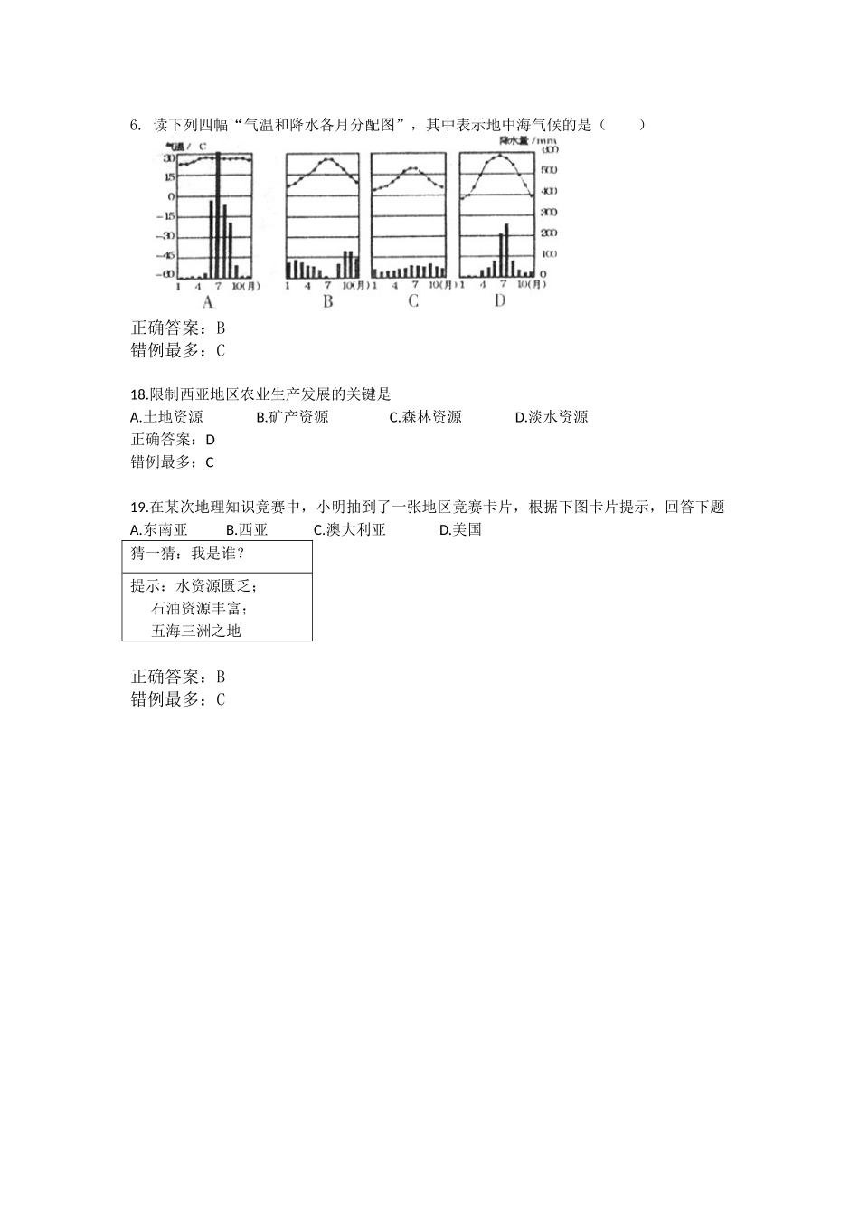 七年级地理周测错误率最高的题目以及错例_第1页