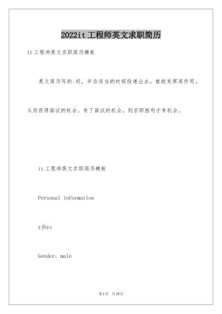 2024it工程师英文求职简历