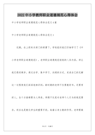 2024中小学教师职业道德规范心得体会
