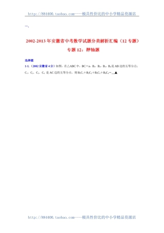 2013版[中考12年]安徽省2002-2013年中考数学试题分类解析专题12：押轴题
