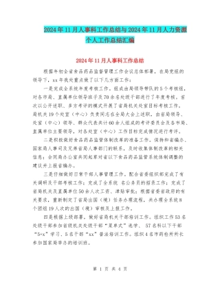2024年11月人事科工作总结与2024年11月人力资源个人工作总结汇编