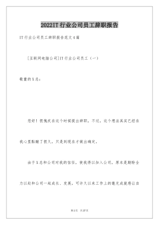 2024IT行业公司员工辞职报告