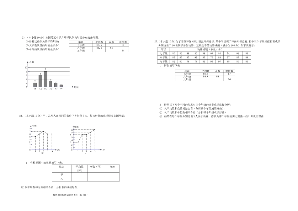 人教版八年级数学第二十章数据的分析测试题_第2页