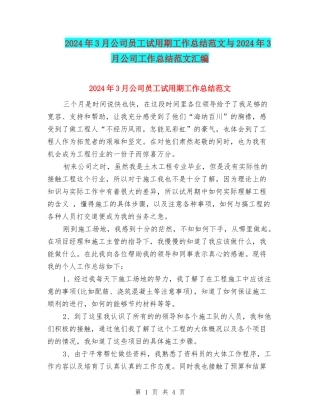 2024年3月公司员工试用期工作总结范文与2024年3月公司工作总结范文汇编
