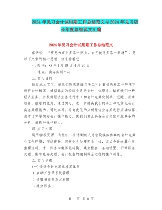 2024年见习会计试用期工作总结范文与2024年见习店长年度总结范文汇编