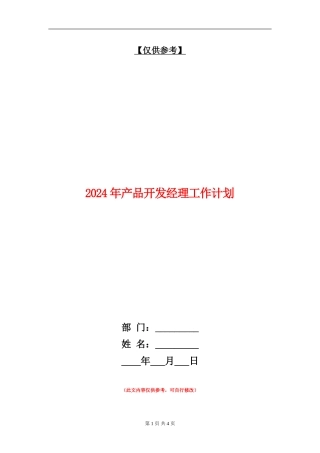 2024年产品开发经理工作计划
