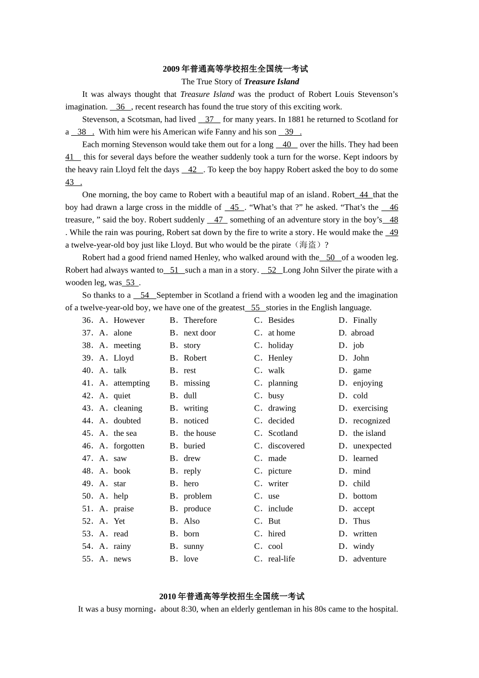 -完形填空真题训练_第1页