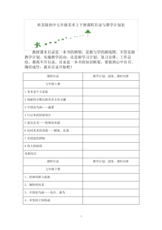 桂美版初中七年级美术上下册课程目录与教学计划表