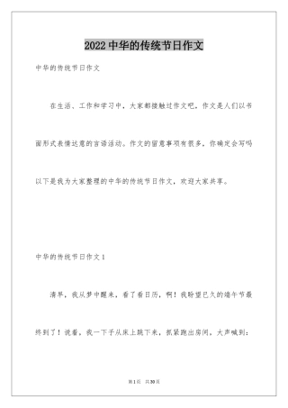 2024中华的传统节日作文