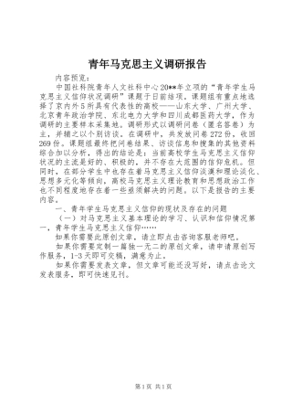 青年马克思主义调研报告