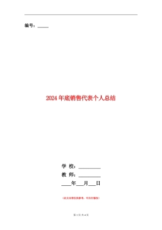 2024年底销售代表个人总结