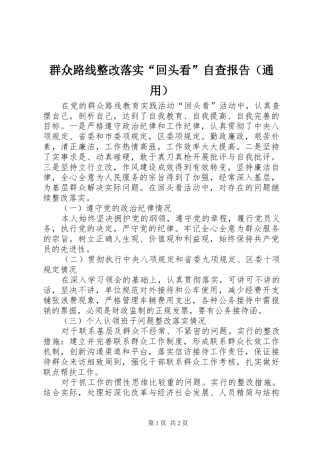 群众路线整改落实“回头看”自查报告（通用）