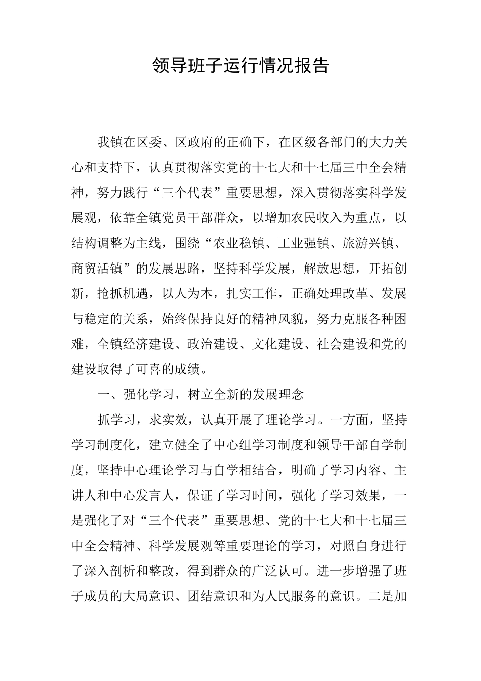 领导班子运行情况报告_第1页